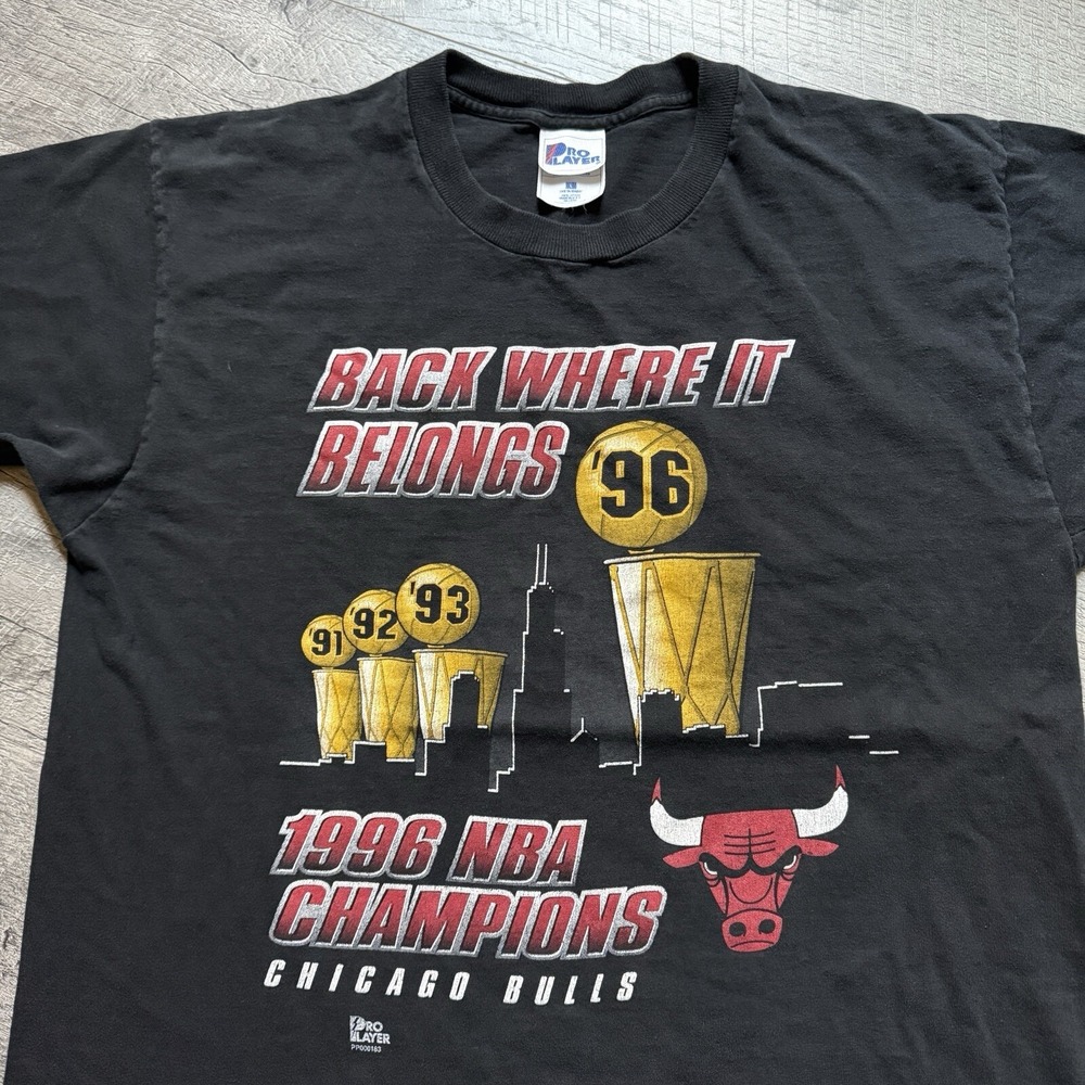 VTG 90s Chicago Bulls 1996 WORLD CHAMPIONS Pro Player T-SHIRT Lrg MADE IN USA